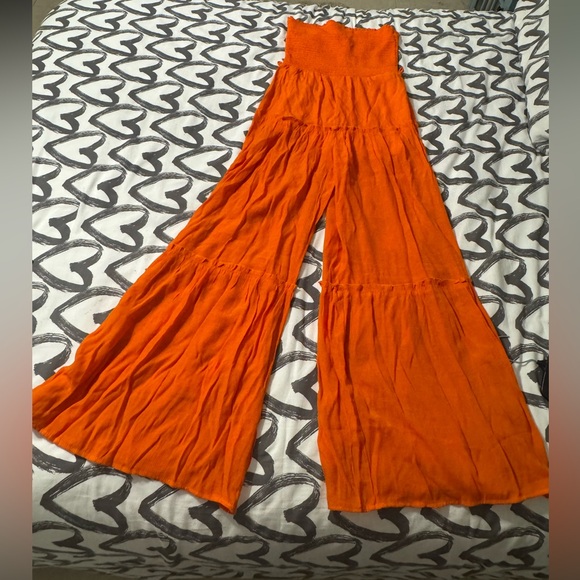 Love Tree Vibrant Orange Strapless Jumpsuit - Picture 1 of 4